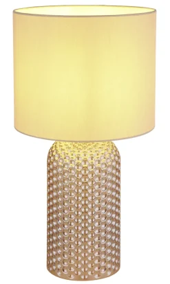 GLOBO Tischlampe SOFIA, Glas/Textil, Höhe 50 cm, E27, Schutzklasse 2, IP20, Beige