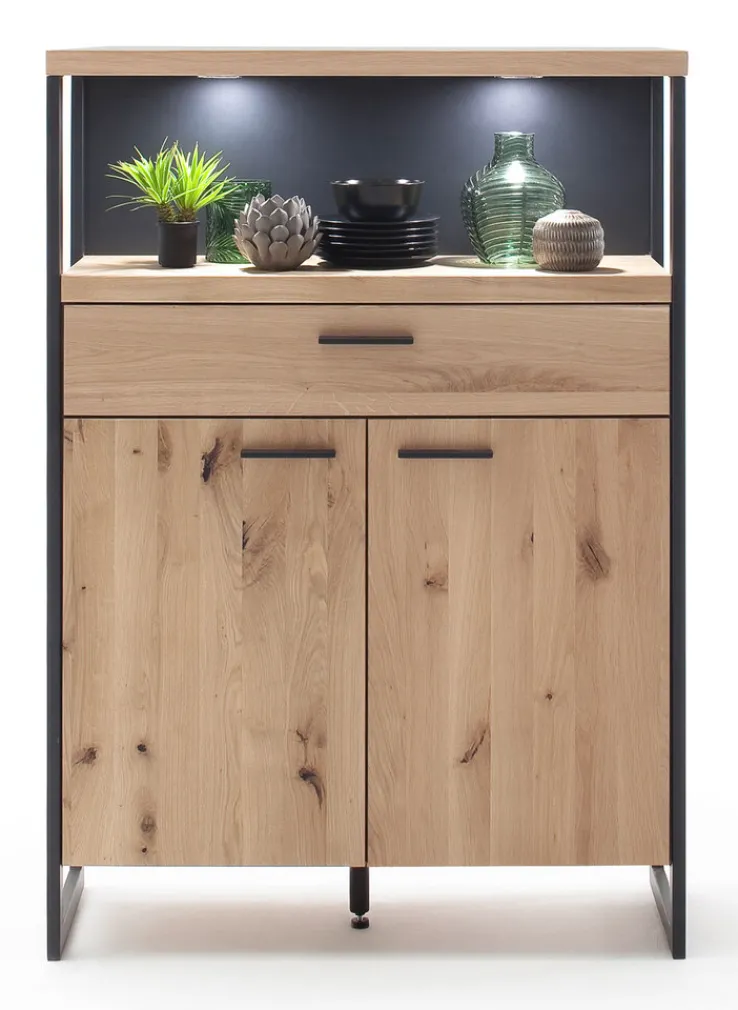 Highboard LANTANA 95 cm Balkeneiche Bianco /anthrazit