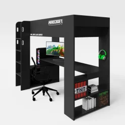 Kinder Hochbett MINECRAFT 90 x 200 cm schwarz/ grau