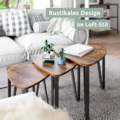 holz4home Beistelltisch 3er-Set Holzdekor Vintagebraun