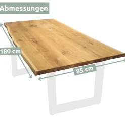 holz4home Esstisch 180 x 85 cm Eiche massiv mit Baumkante