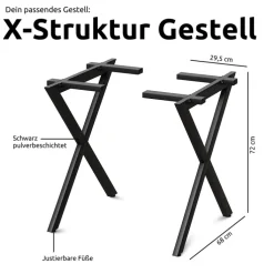 holz4home Esstisch 140 x 80 cm Eiche massiv/X-Gestell schwarz