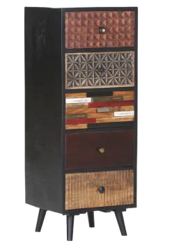 INTERhome Kommode ANTONIO 45 x 120 cm Mango massiv schwarz/Multicolor