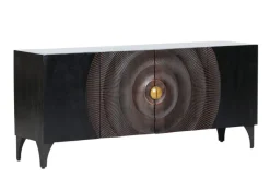 INTERhome Sideboard SANTA CRUZ Akazie massiv Eisen 177 x 47 x 78 cm pulverbeschichtet Akazie massiv schwarz gebeizt + lackiert|||---|||Schwarzes Akazienholz – pulverbeschichtetes Eisengestell – 2 Drehtüren – 2 Einlegeböden – Stauraum – Ablage – Art Déco Stil – Griff