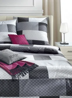JOOP! Satin-Bettwäsche CHESSBOARD 135 x 200 cm grau