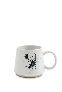 Kaffeebecher MERRY CHRISTMAS Steingut 430ml Weiß/Schwarz Hirsch