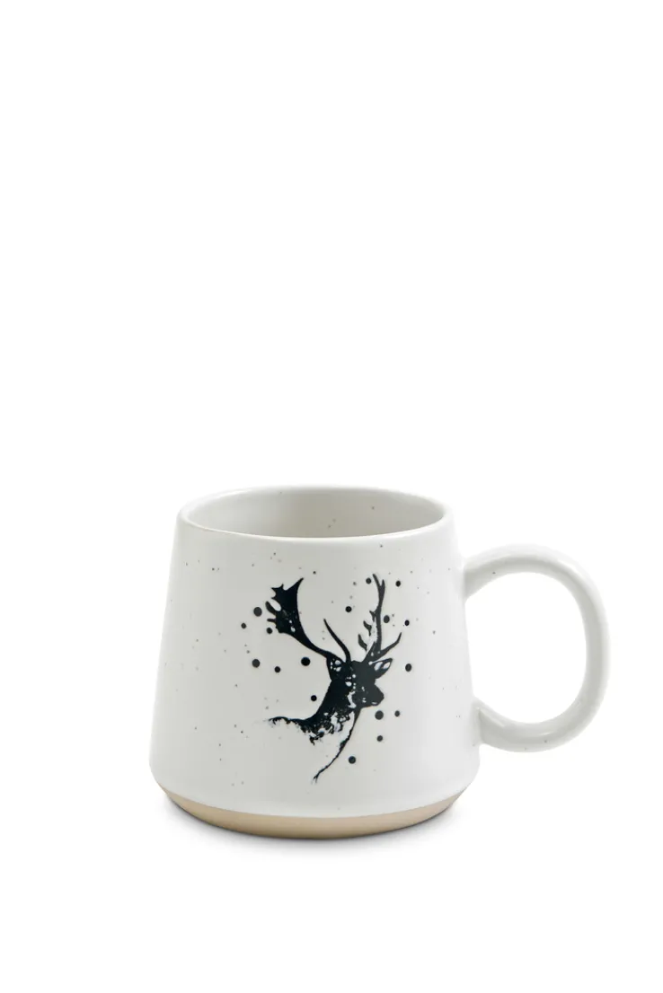 Kaffeebecher MERRY CHRISTMAS Steingut 430ml Weiß/Schwarz Hirsch