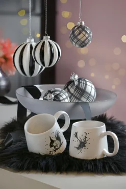 Kaffeebecher MERRY CHRISTMAS Steingut 430ml Weiß/Schwarz Hirsch