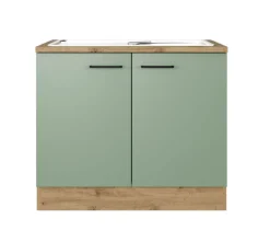 QUARTIER Küche Spülenunterschrank Fiona 85 cm Eiche / grün