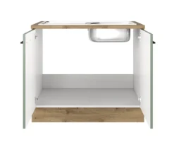 QUARTIER Küche Spülenunterschrank Fiona 85 cm Eiche / grün