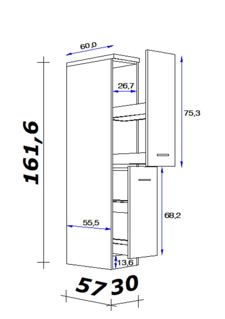 QUARTIER Küchen Apothekerschrank NEO 30 x 161 x 57 cm weiß