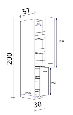QUARTIER Küchen Apothekerschrank NEO 30 x 200 x 57 cm weiß