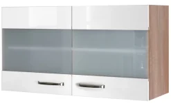 QUARTIER Küchen Glas-Hängeschrank LUKE 100 cm Eiche/ weiß