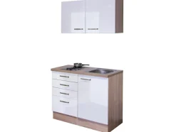 QUARTIER Küchenblock LUKE Hochglanz Weiß/ Sonoma Eiche ca. 100 / 200 / 60 cm grau