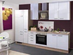 QUARTIER Küchenblock Valero Weiß Hochglanz/Eiche Sonoma Nachbildung 300 cm