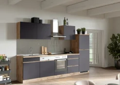 Küchenzeile AALBORG 300 cm Wotan Eiche Dekor/ Matt Grau