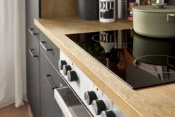 FLEX-WELL Küchenzeile MARY Touch Schwarz/ Endgrain Oek 270 cm