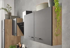 FLEX-WELL Küchenzeile MARY Touch Schwarz/ Endgrain Oek 270 cm