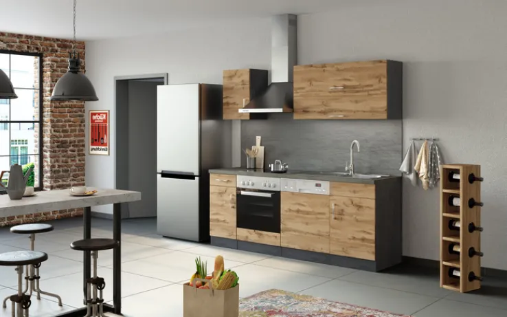 Küchenzeile ODENSE 210 cm Graphit/ Wotan Eiche Dekor