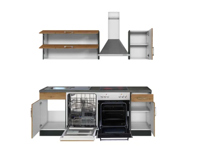 Küchenzeile ODENSE 210 cm Graphit/ Wotan Eiche Dekor