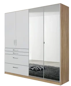 QUARTIER Kleiderschrank HOMBURG 2 Spiegeltüren Sonoma Eiche/HG weiß
