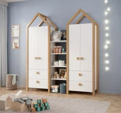 Kinder Kleiderschrank-Set BEACH 3-teilig Kiefer weiß/ Abs. Birke