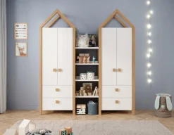 Kinder Kleiderschrank-Set BEACH 3-teilig Kiefer weiß/ Abs. Birke