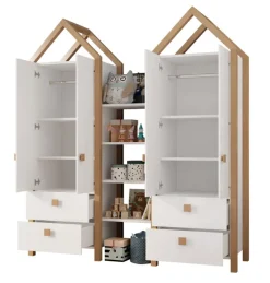 Kinder Kleiderschrank-Set BEACH 3-teilig Kiefer weiß/ Abs. Birke