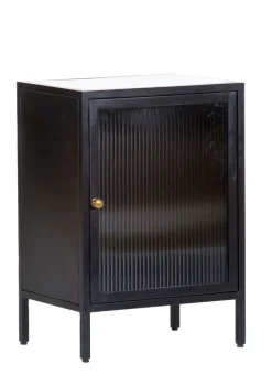 QUARTIER Kommode 48 x 69 cm Platte Marmor weiß/Türfront Strukturglas