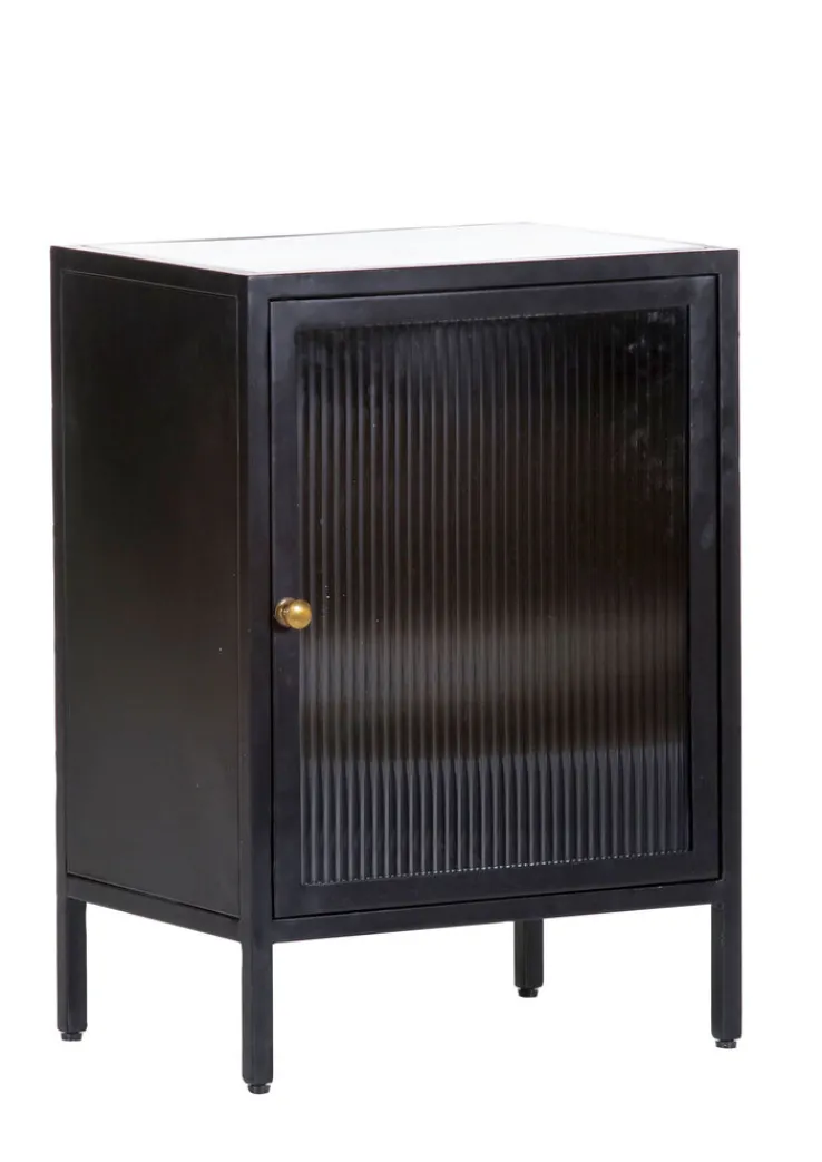 QUARTIER Kommode 48 x 69 cm Platte Marmor weiß/Türfront Strukturglas