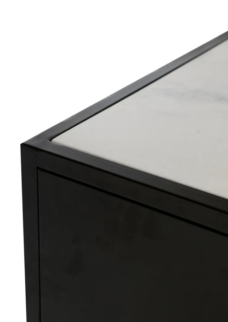 QUARTIER Kommode 48 x 69 cm Platte Marmor weiß/Türfront Strukturglas