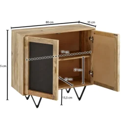 Kommode 80 x 75 cm Schwarz/ Mango massiv