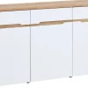 Kommode CLYDE 150 x 82 cm Weiß Supermatt/Mauvella-Oak-Dekor