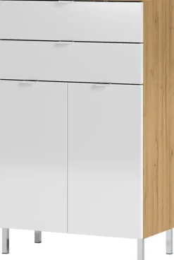 Kommode FEY 60 x 97 cm Eiche/ HG Weiß