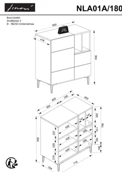 Kommode NOLA 80 x 90 cm Artisan Oak/schwarz