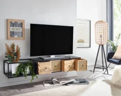 Lowboard 150 x 35 cm Akazie massiv und Eisen