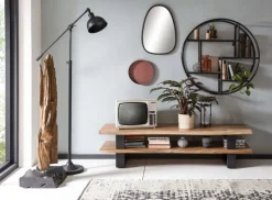 Lowboard 140 x 36 cm Akazie mit Baumkante natur/schwarz