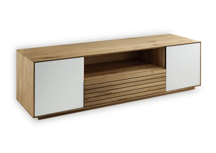 Lowboard 158 x 44 cm Eiche massiv/Glas satinato