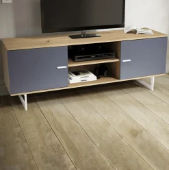 Lowboard 150 x 55 cm Eiche-Dekor/Grau