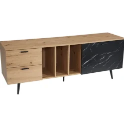 Lowboard 150 x 55 cm Eiche-Dekor/Marmor-Optik