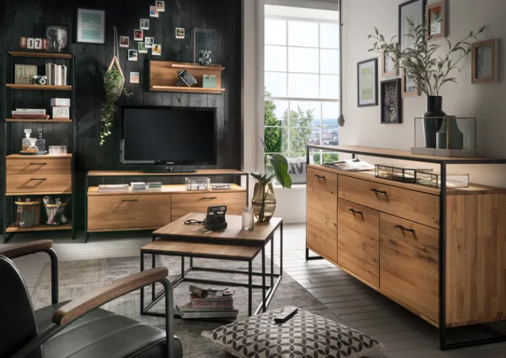 Lowboard FRAME 115 x 60 cm Eiche massiv natur geölt/schwarz