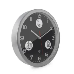 Mebus Digitalwanduhr Metall/Kunststoff Durchmesser 30 cm Schwarz/Alu-/Nickelfarbig/Weiß