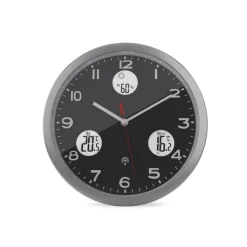 Mebus Digitalwanduhr Metall/Kunststoff Durchmesser 30 cm Schwarz/Alu-/Nickelfarbig/Weiß