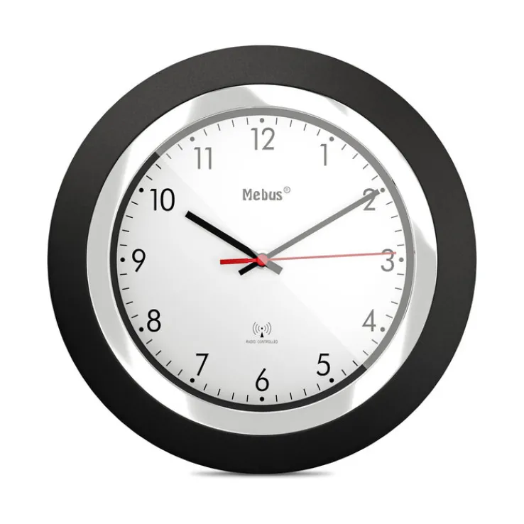 Mebus Funk-Wanduhr 25 cm schwarz