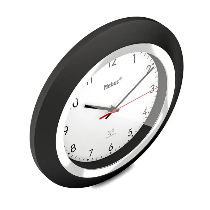 Mebus Funk-Wanduhr 25 cm schwarz
