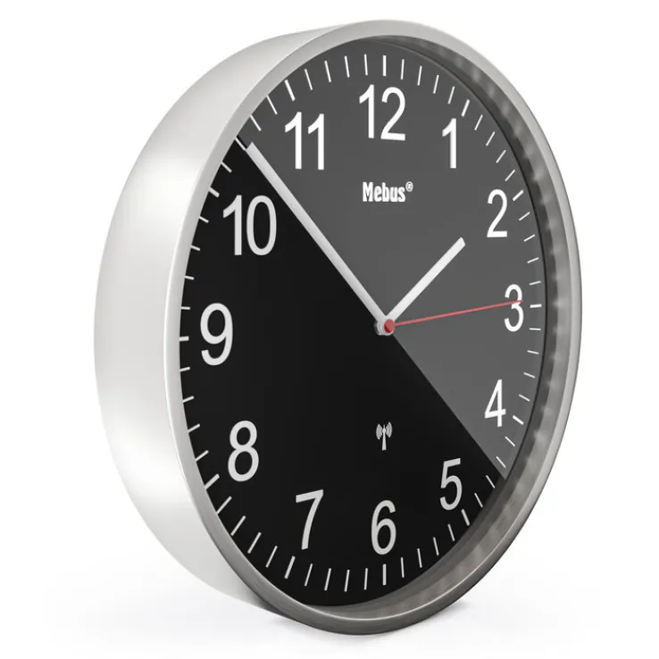 Mebus Funk-Wanduhr silberfarbig/schwarz