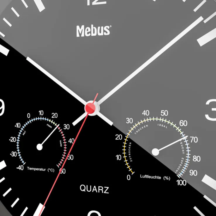 Mebus Quarz-Wanduhr mit Thermo- und Hygrometer 25 cm schwarz