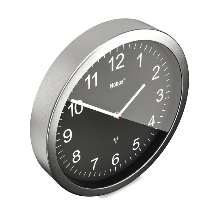 Mebus Wanduhr Aluminium/Kunststoff Durchmesser 45 cm Schwarz/Alu-/Nickelfarbig/Weiß