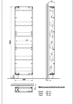 Mehrzweckschrank drehbar 50 x 195 cm Spiegelfront/weiß