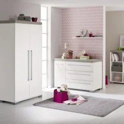 Kinder PAIDI Kleiderschrank KIRA 3-türig Kreideweiß/ Eiche-Nautik